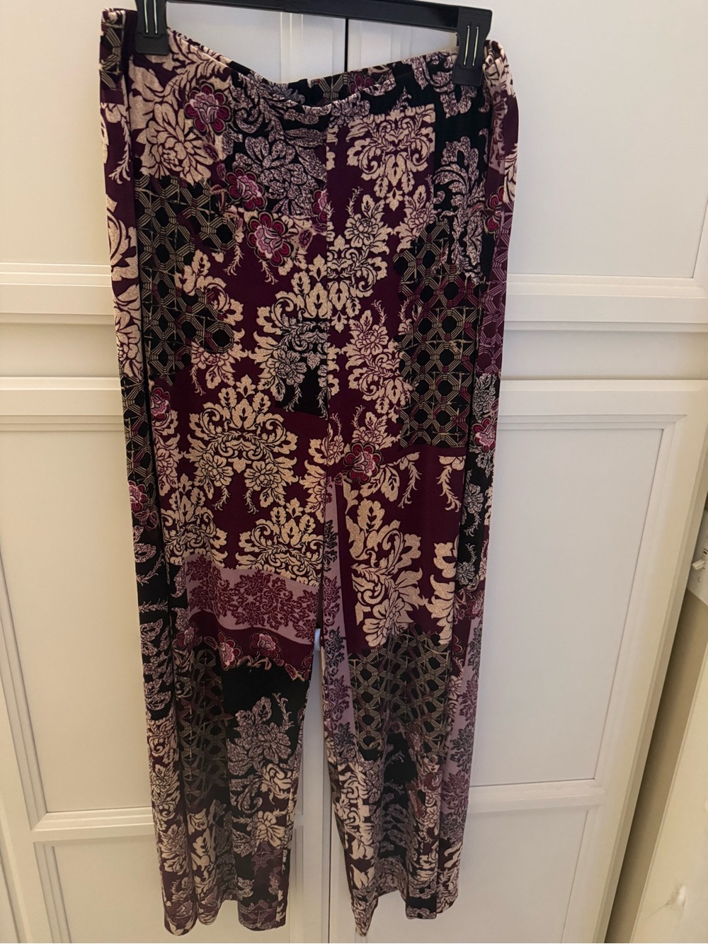 Like new Chico's Burgundy and Black Wide-Leg Printed Jumpsuit